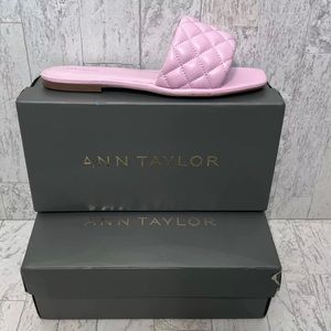 Ann Taylor Zoe Quilted Leather Flat Slides Sandals, Size 9 New in Box